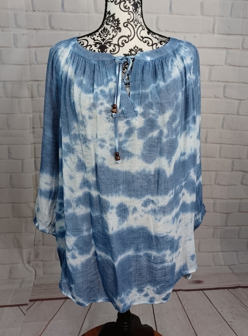 Alyx womens long sleeve geometric print tie front semi sheer top sz 2x nwt b32